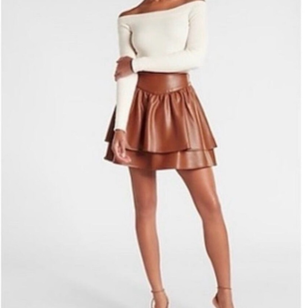 Express Tan Layered Mini Skirt
